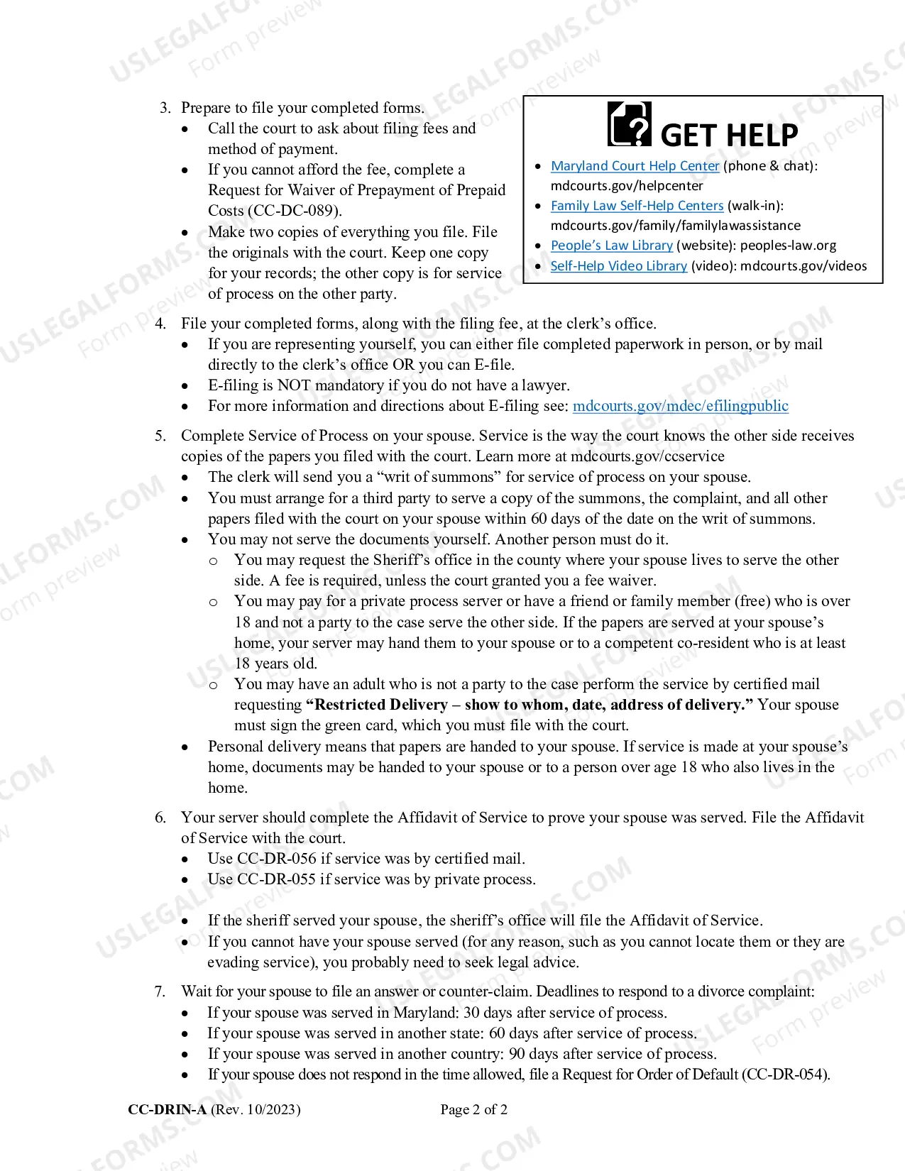 Preview Instructions for Filing for Divorce