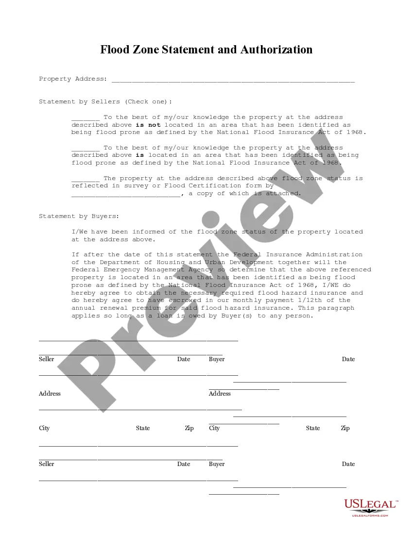 Preview Flood Zone Statement and Authorization