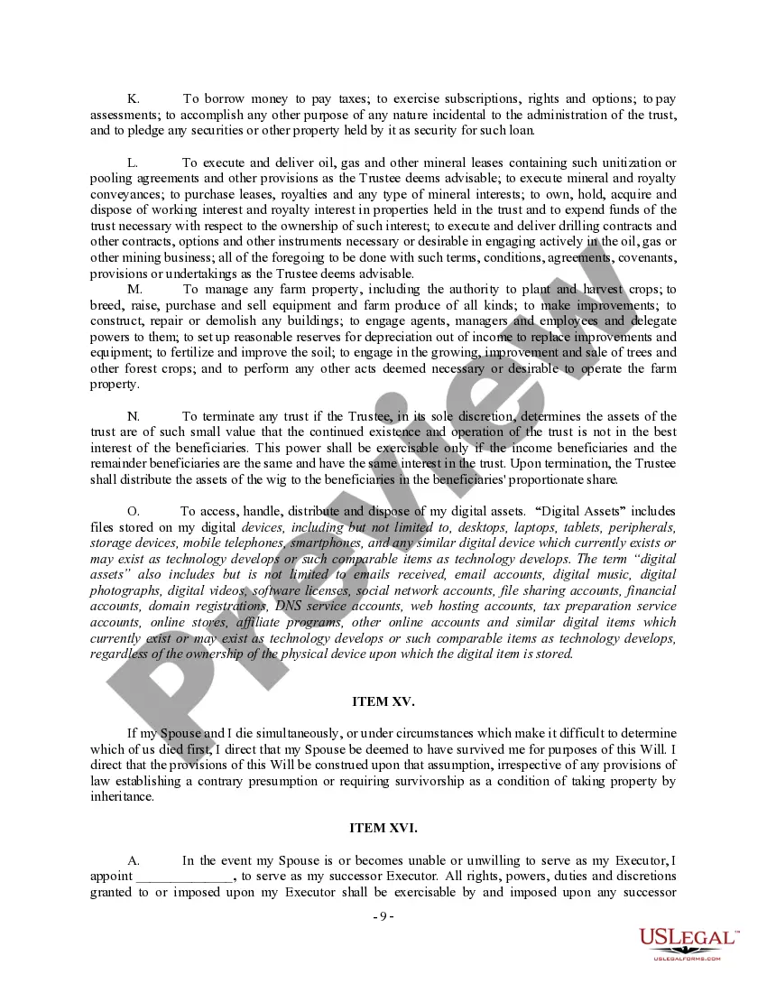 Preview Complex Will with Credit Shelter Marital Trust for Large Estates