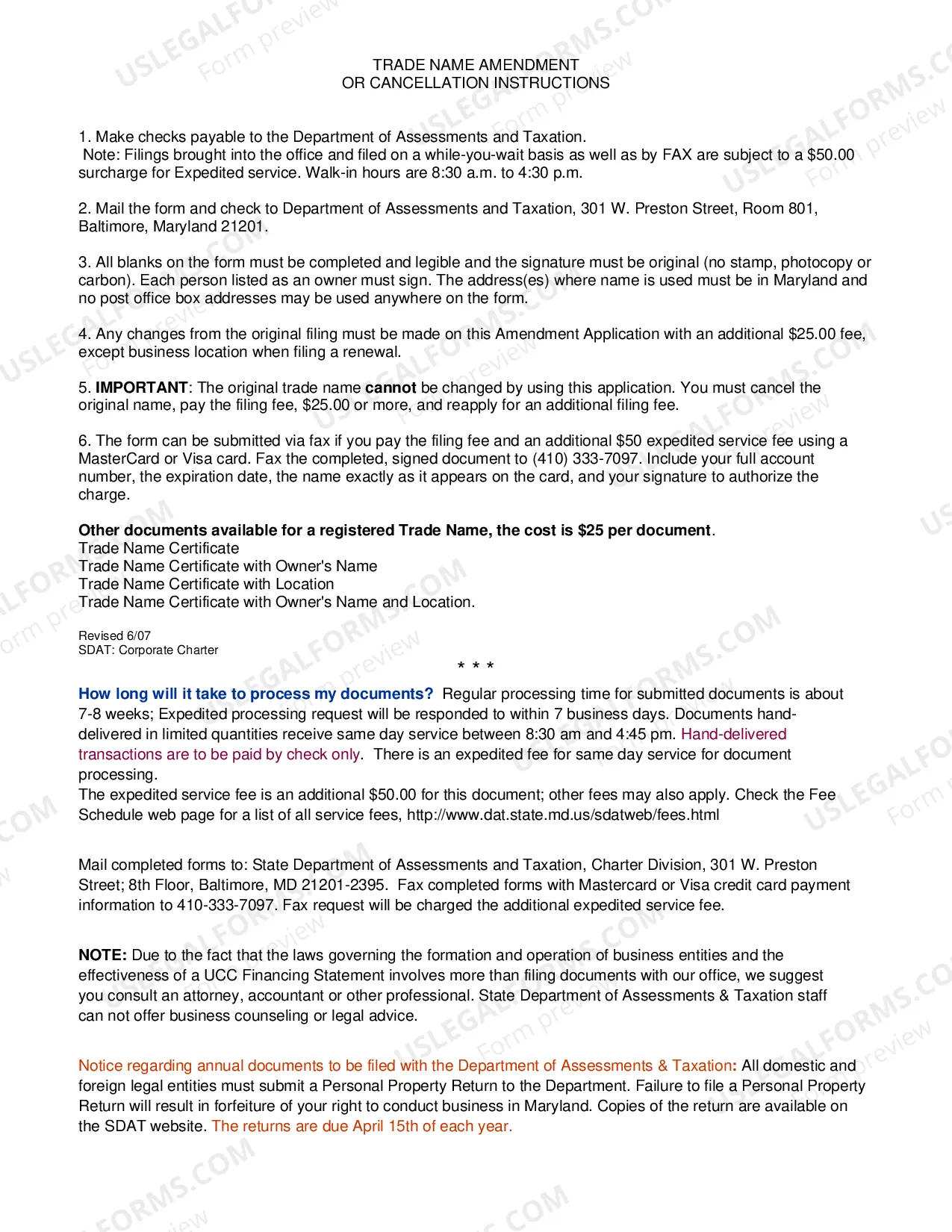 Preview Trade Name Amendment or Cancellation Application