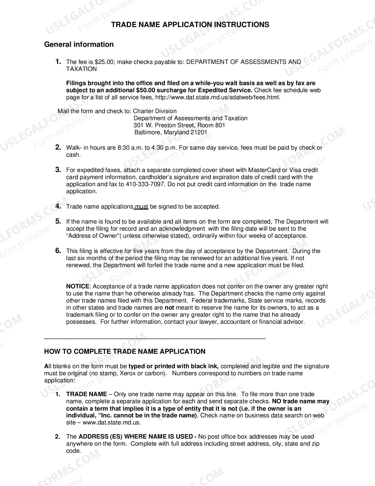 Preview Trade Name Application