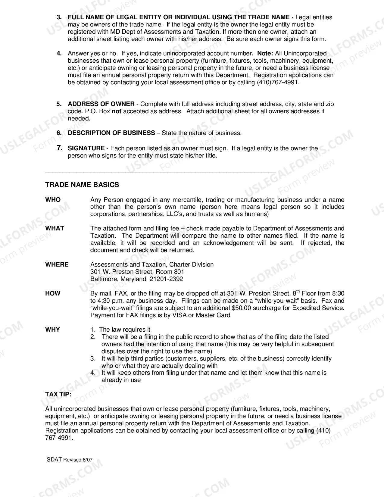 Preview Trade Name Application