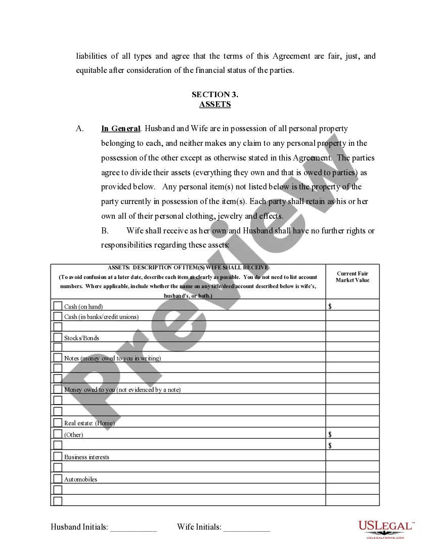 Preview Marital Domestic Separation and Property Settlement Agreement Minor Children Parties May have Joint Property or Debts where Divorce Action Filed