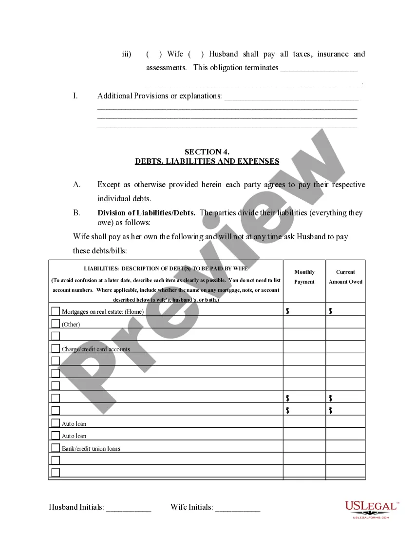 Preview Marital Domestic Separation and Property Settlement Agreement Minor Children Parties May have Joint Property or Debts where Divorce Action Filed