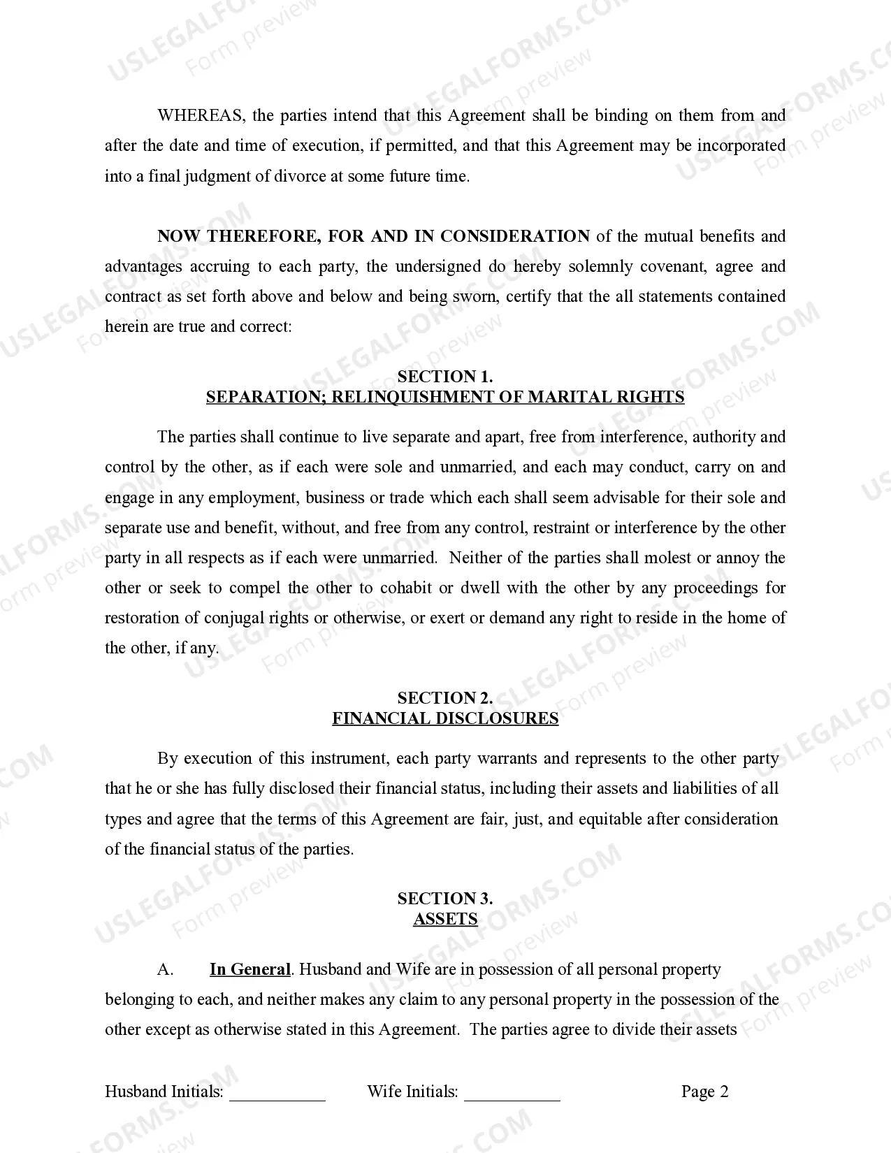 Preview Marital Domestic Separation and Property Settlement Agreement Minor Children Parties May have Joint Property or Debts Effective Immediately