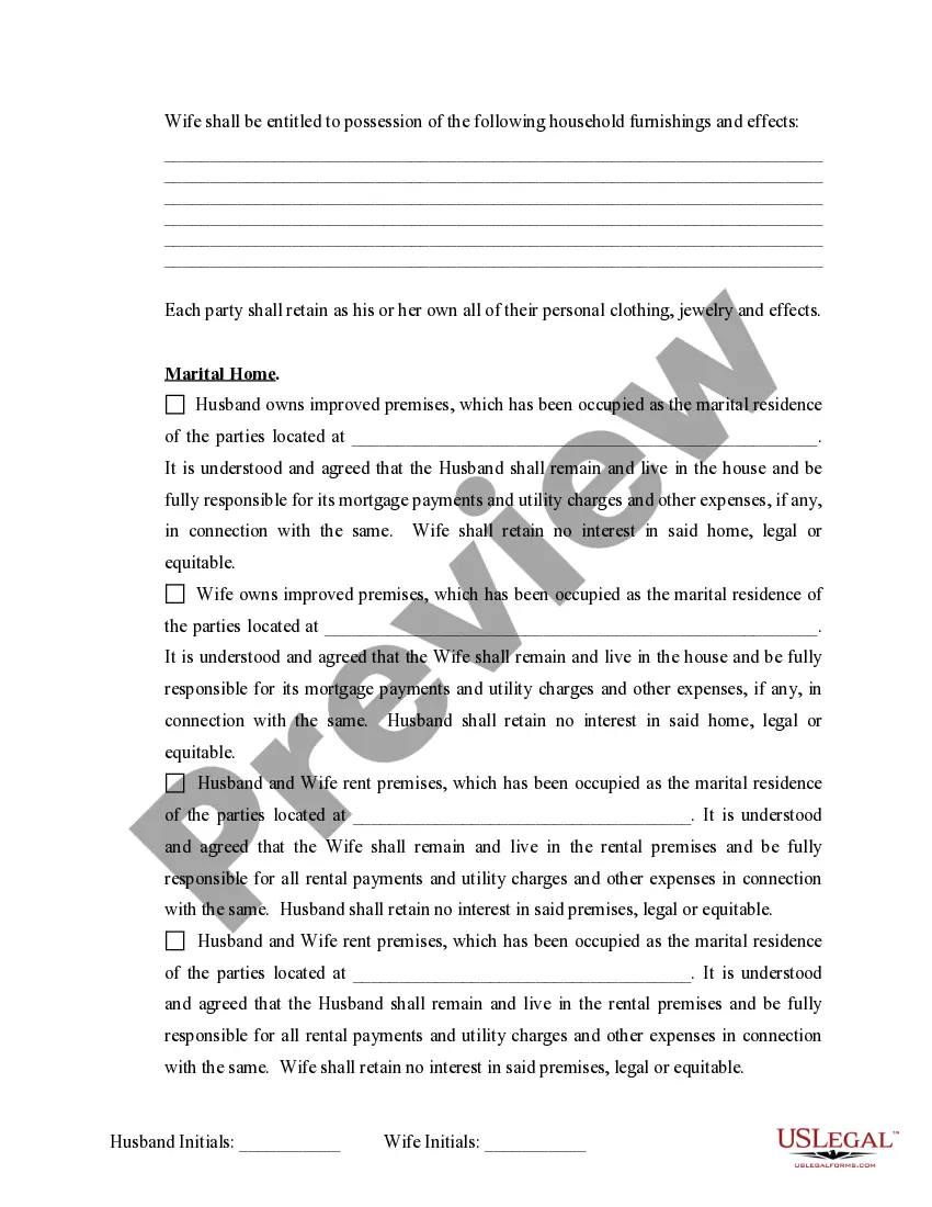 Preview Marital Domestic Separation and Property Settlement Agreement for persons with no Children, no Joint Property, or Debts Effective Immediately