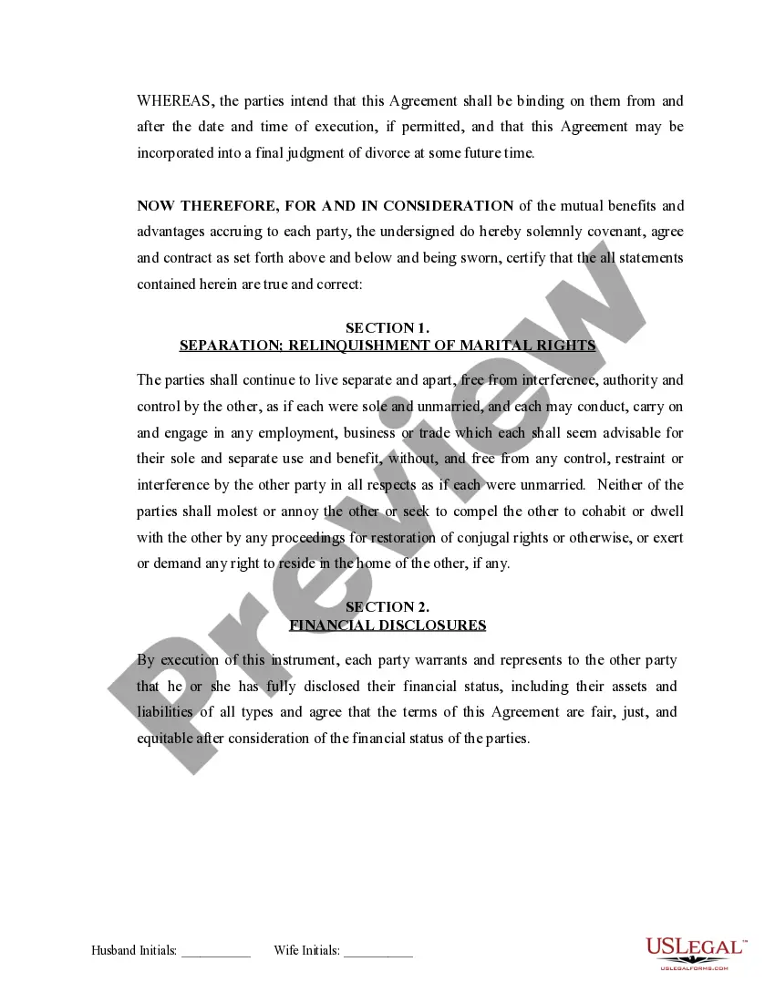 Get Marital Domestic Separation and Property Settlement Agreement no Children parties may have Joint Property or Debts Effective Immediately Preview Marital Domestic Separation and Property Settlement Agreement no Children parties may have Joint Property or Debts Effective Immediately