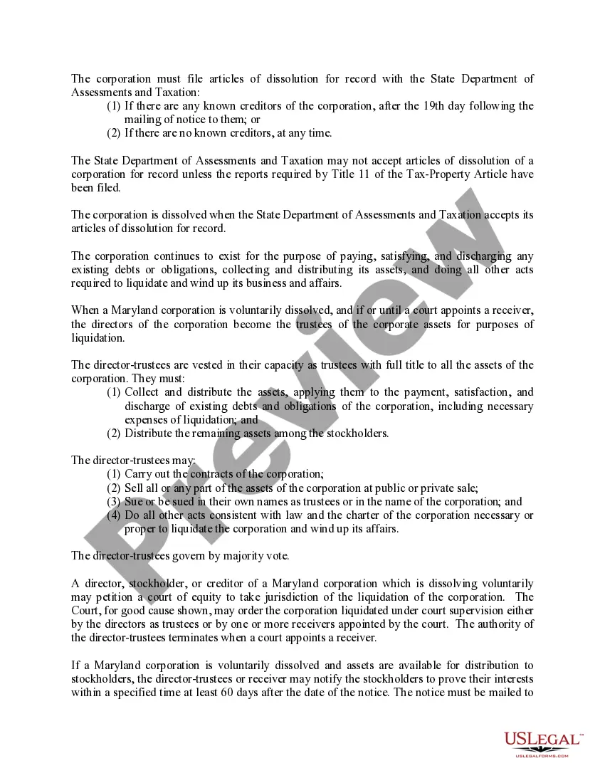 Get Maryland Dissolution Package to Dissolve Corporation Preview Maryland Dissolution Package to Dissolve Corporation