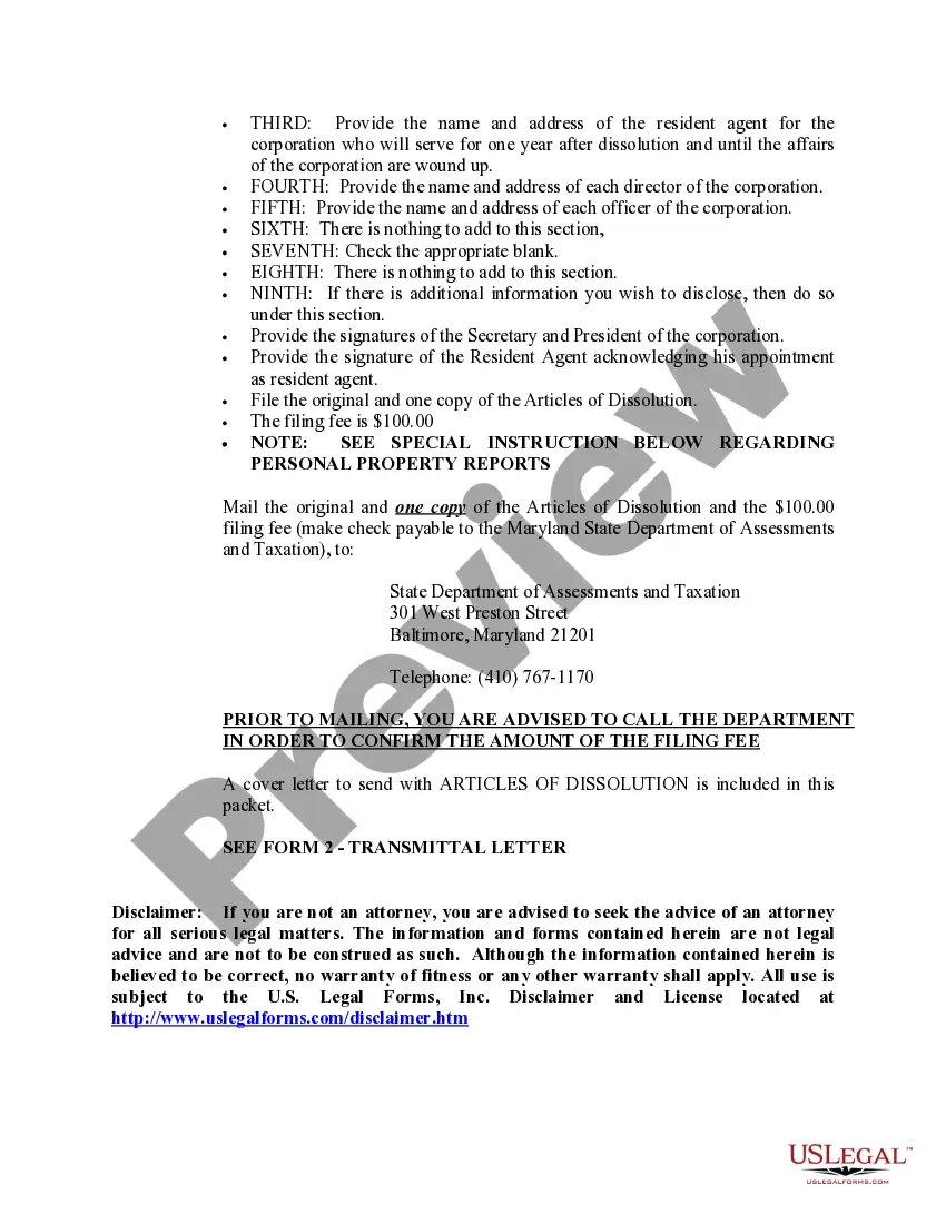 Get Maryland Dissolution Package to Dissolve Corporation Preview Maryland Dissolution Package to Dissolve Corporation