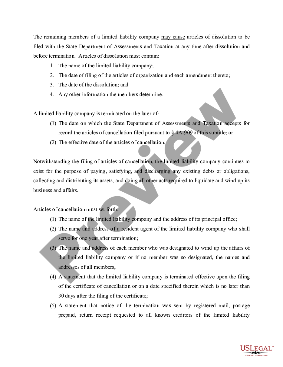 page 2 Maryland Dissolution Package to Dissolve Limited Liability Company LLC preview
