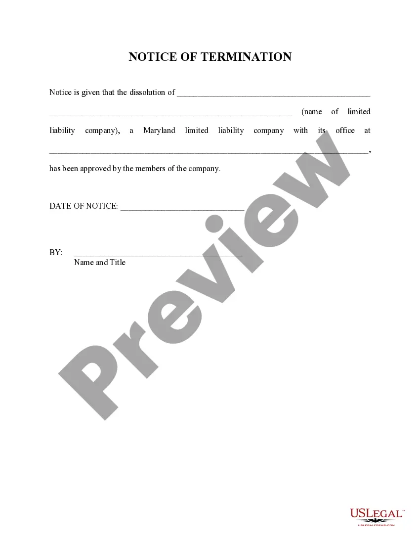 Get Maryland Dissolution Package to Dissolve Limited Liability Company LLC Preview Maryland Dissolution Package to Dissolve Limited Liability Company LLC