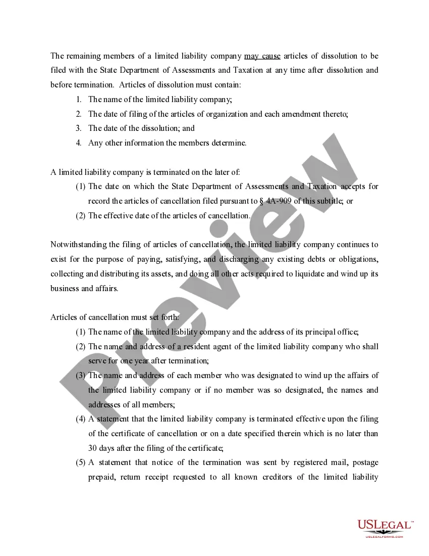 Get Maryland Dissolution Package to Dissolve Limited Liability Company LLC Preview Maryland Dissolution Package to Dissolve Limited Liability Company LLC