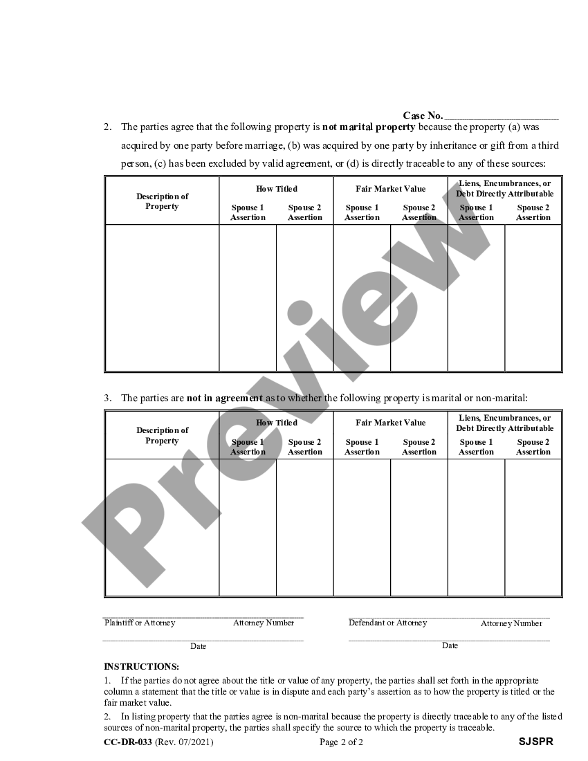 Maryland Joint Statement of Marital Property - Cc Dr 033 | US Legal Forms