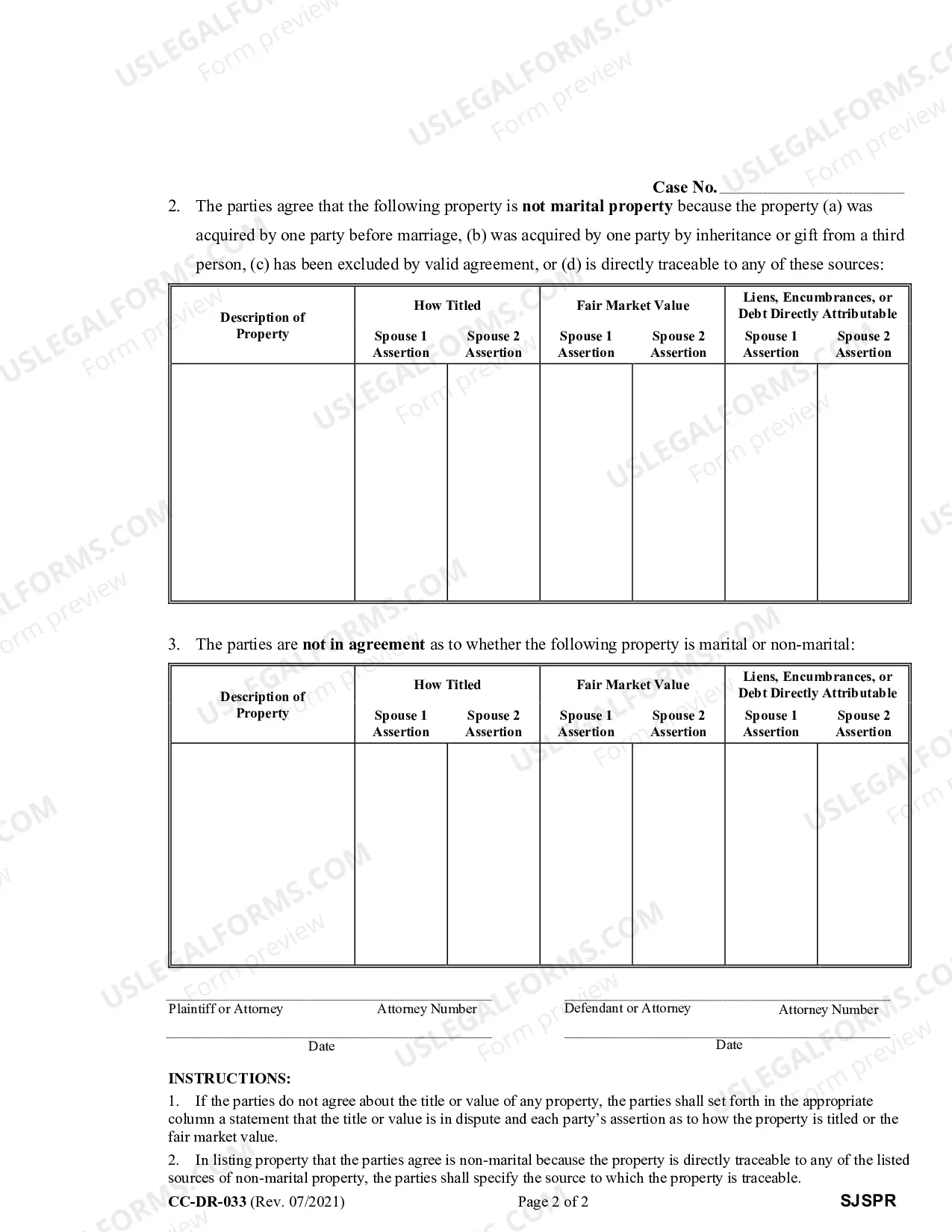 Preview Joint Statement of Marital Property