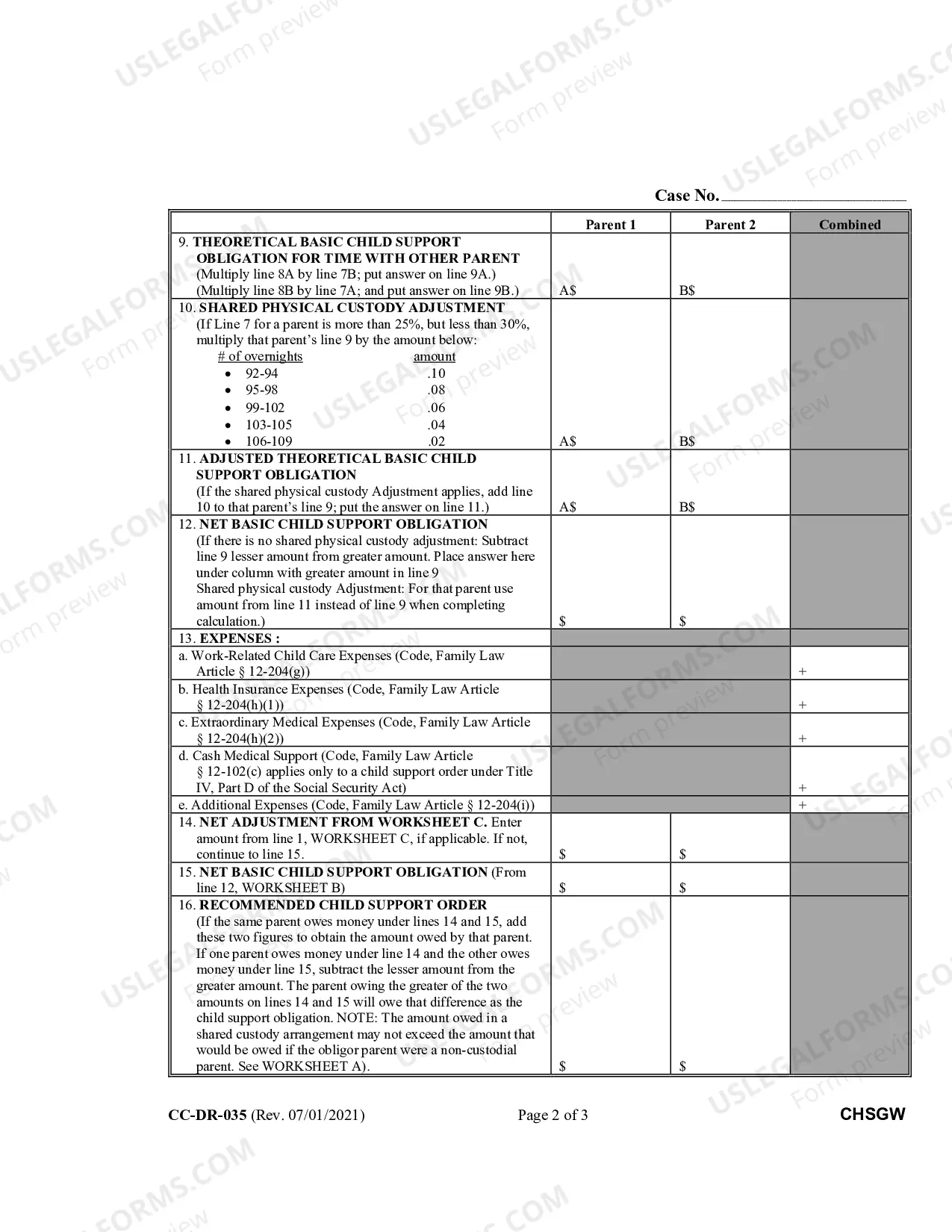 Preview Child Support Guidelines Worksheet B