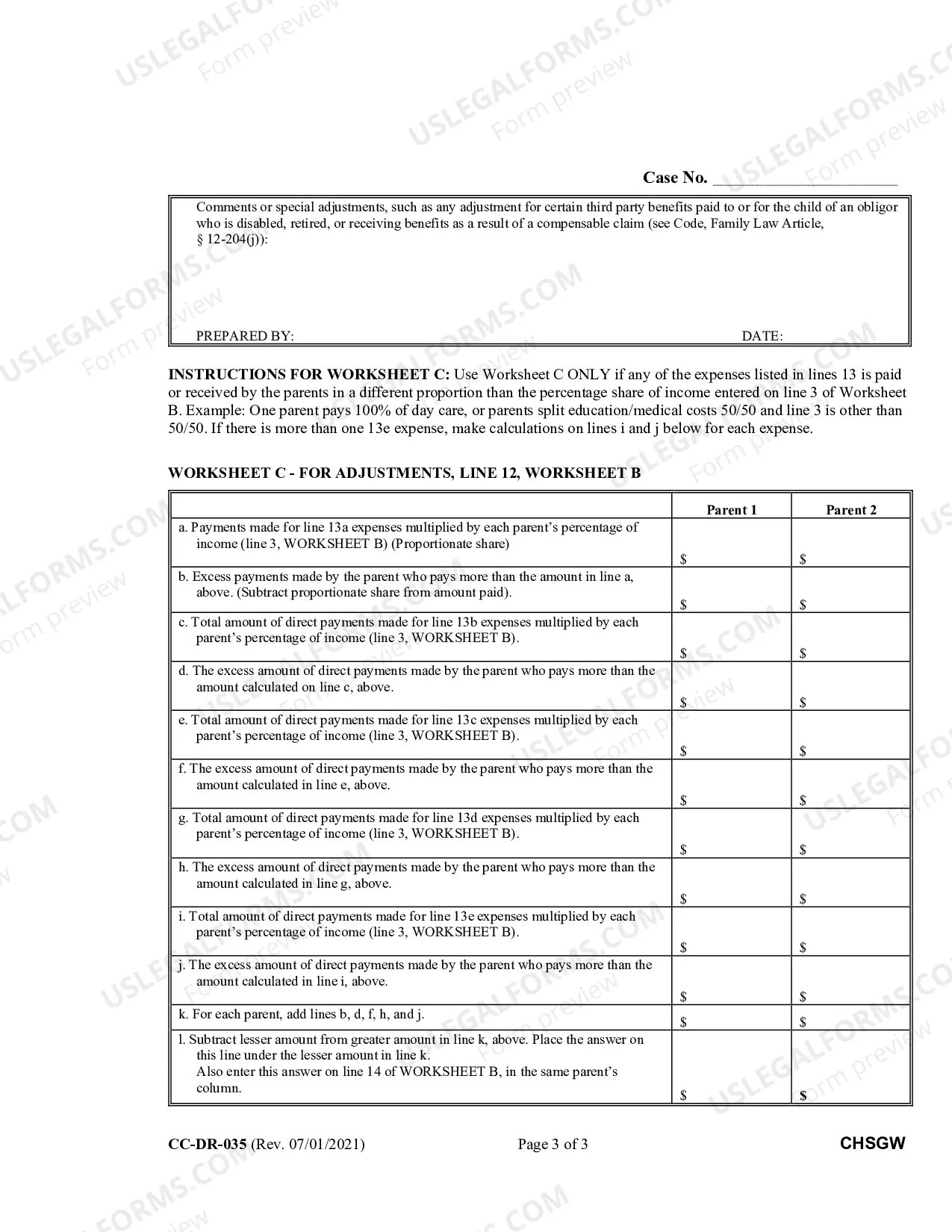 Preview Child Support Guidelines Worksheet B