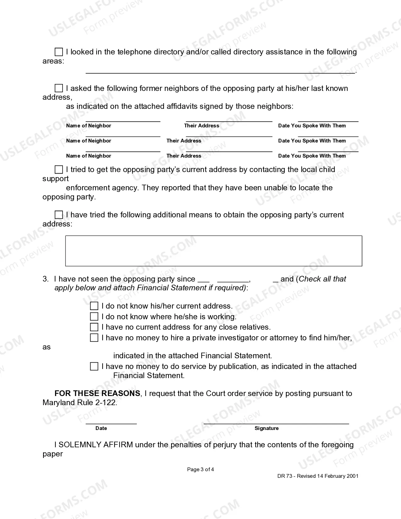 Preview Affidavit - Alternate Service