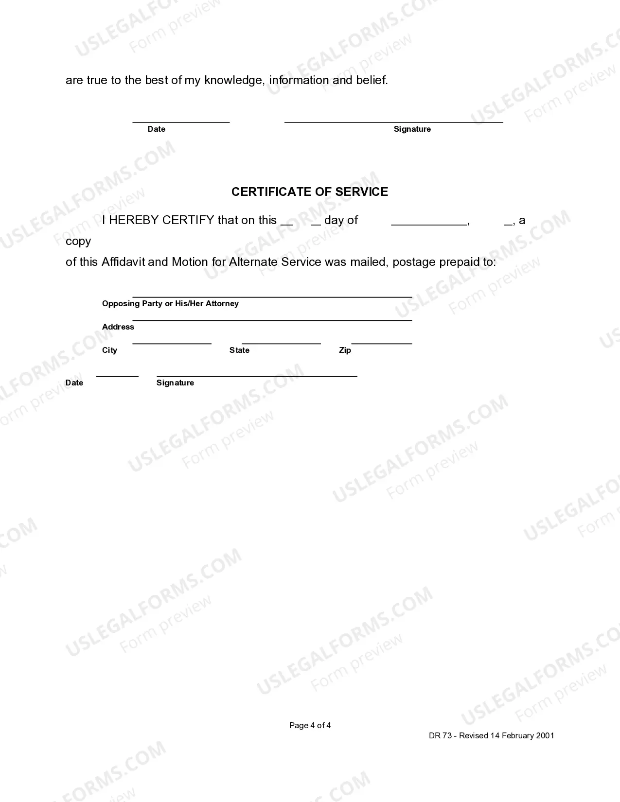 Preview Affidavit - Alternate Service