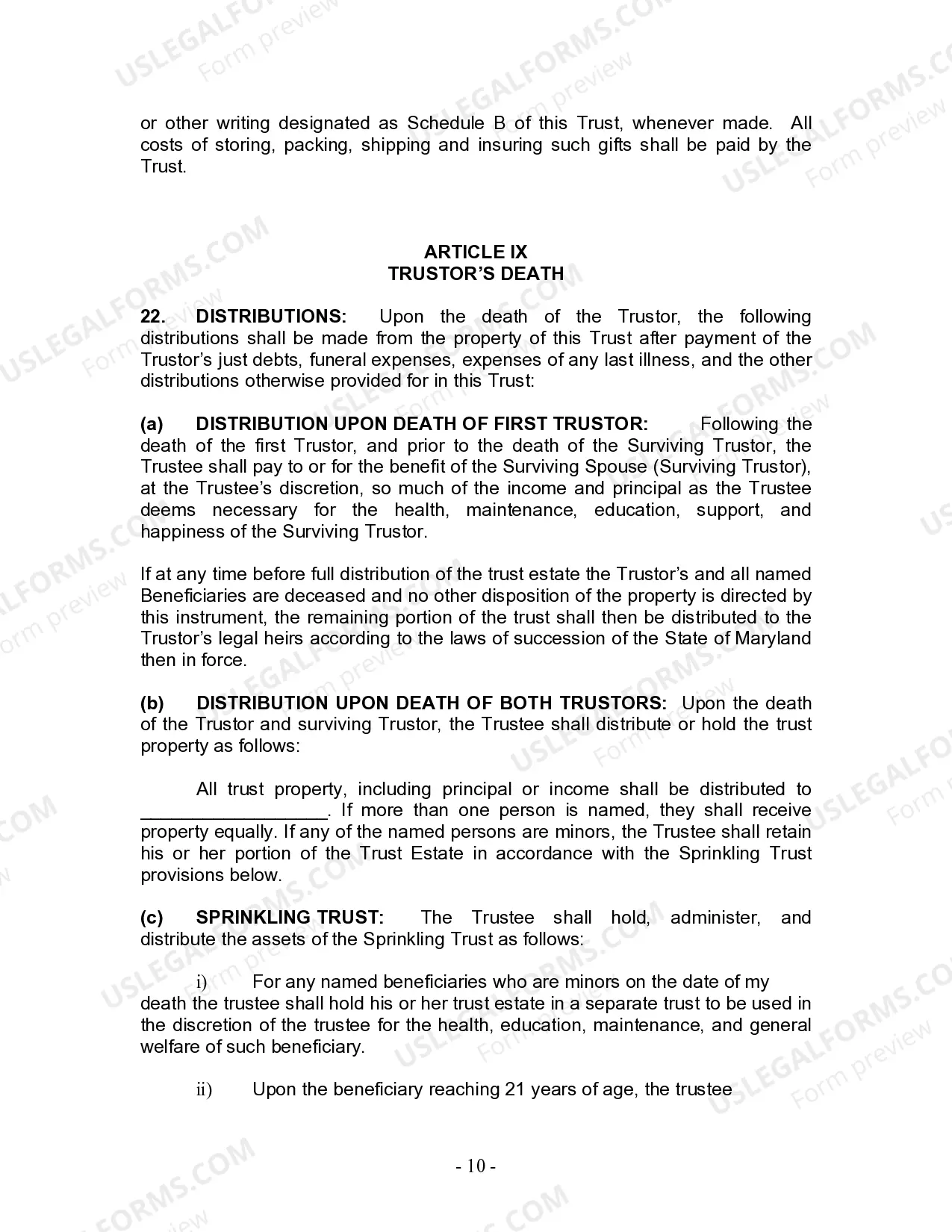 Preview Revocable Living Trust for Husband and Wife with No Children