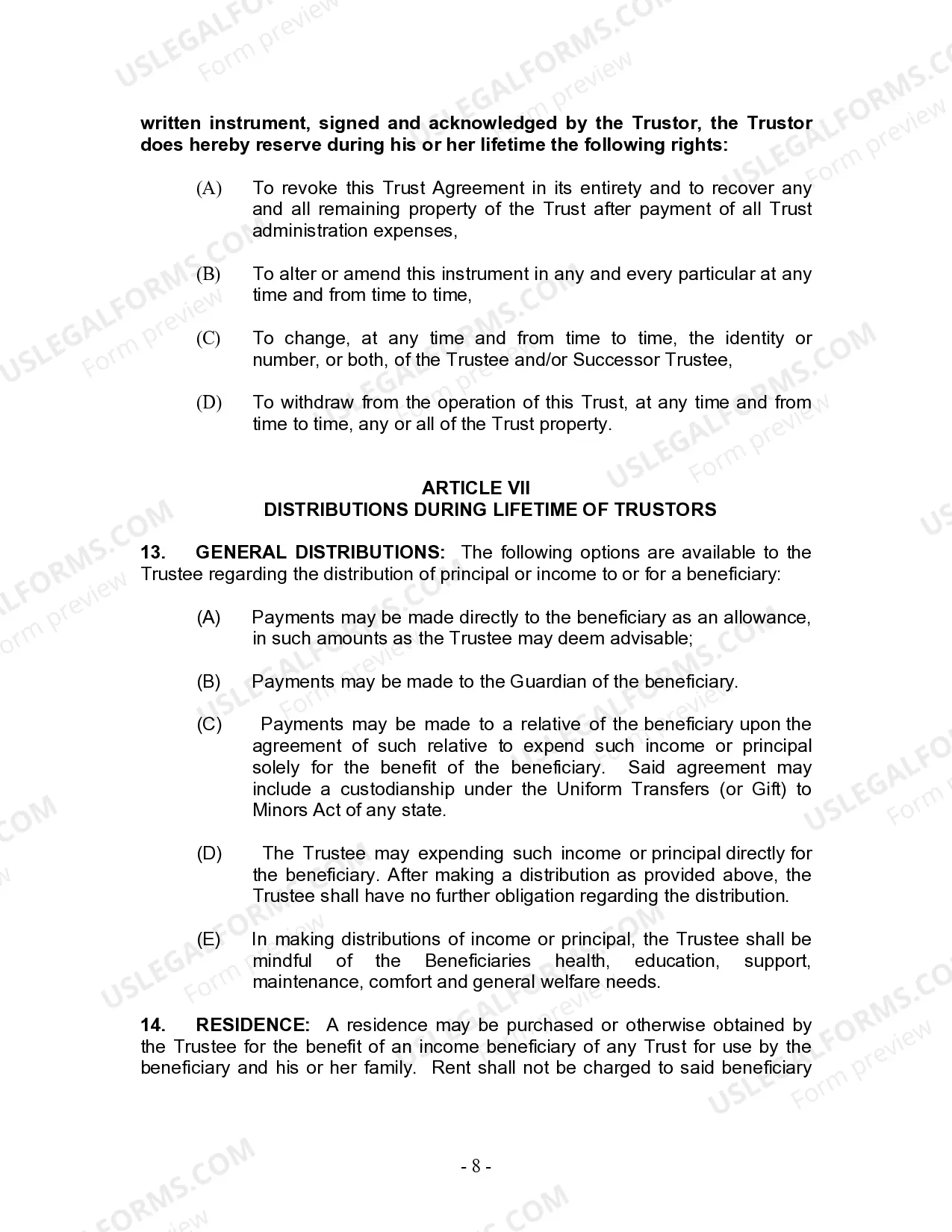 Preview Revocable Living Trust for Husband and Wife with No Children