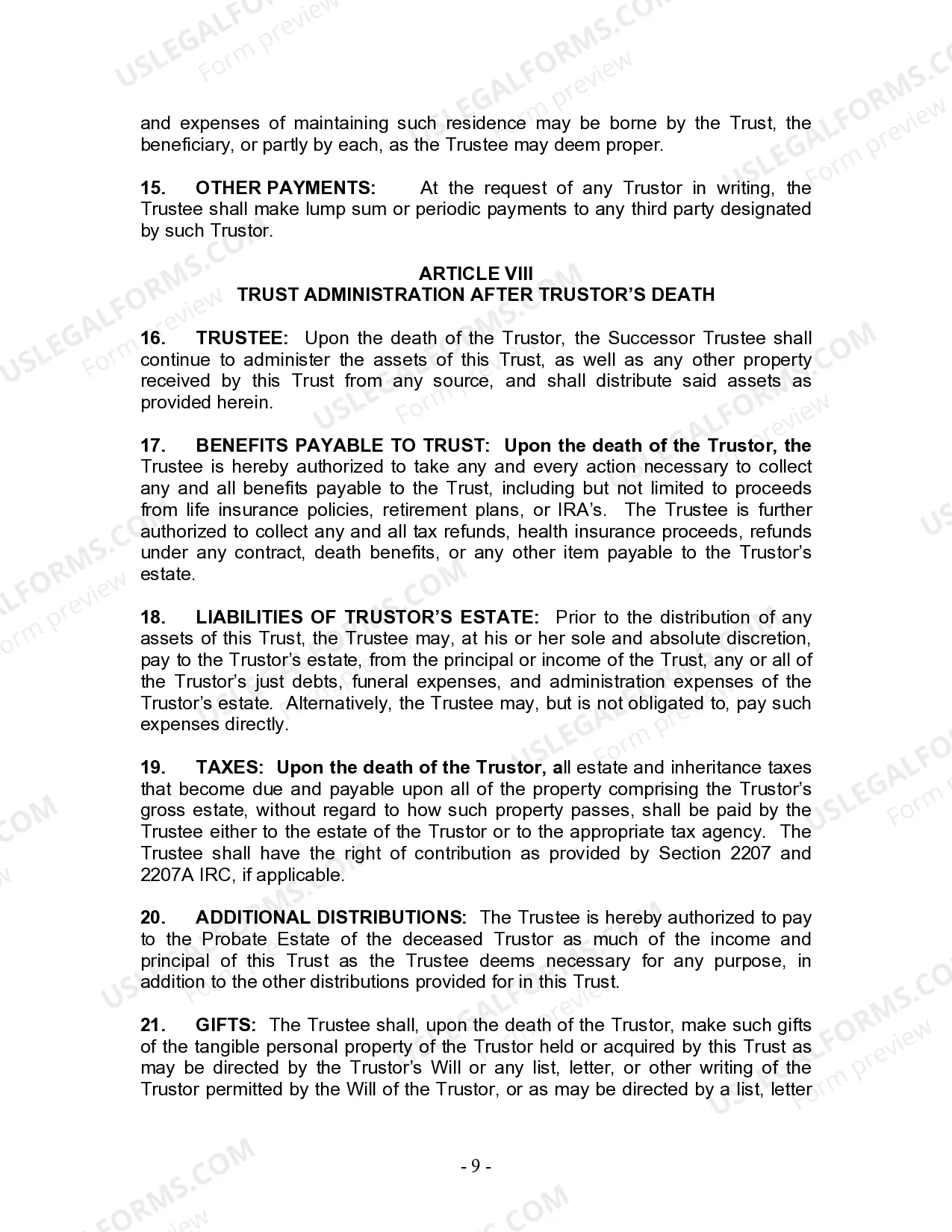 Preview Revocable Living Trust for Husband and Wife with No Children