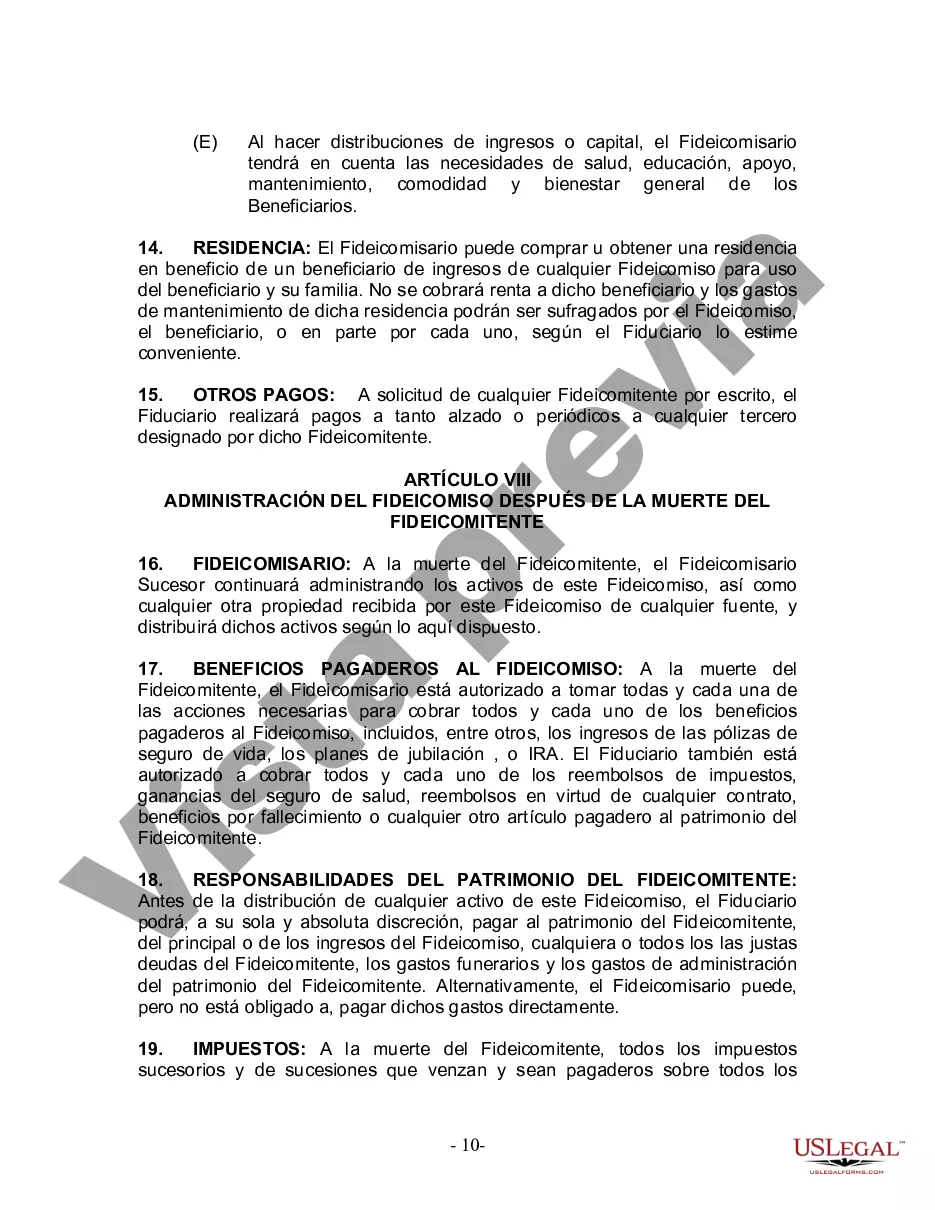 Preview Fideicomiso en Vida para Individuos Solteros, Divorciados o Viudos (o Viudos) sin Hijos