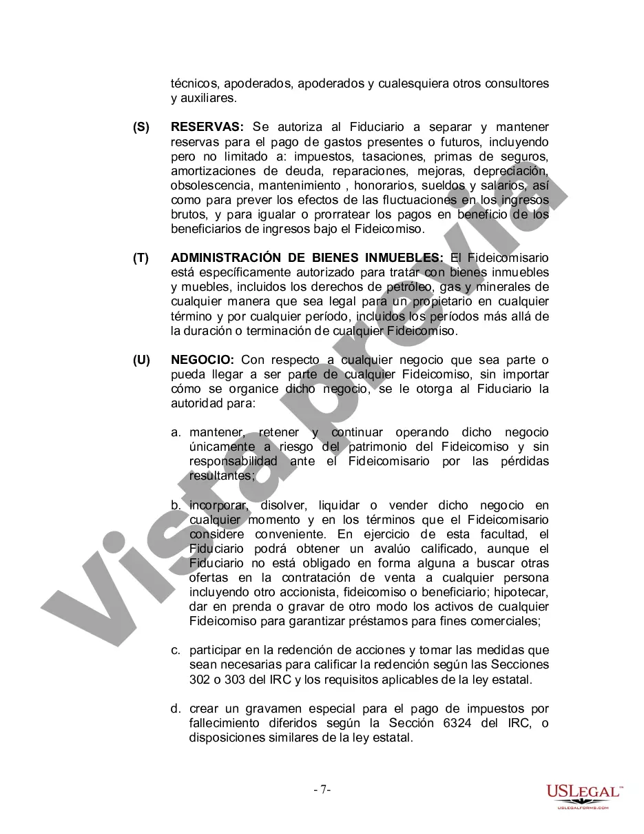 Preview Fideicomiso en Vida para Individuos Solteros, Divorciados o Viudos (o Viudos) sin Hijos