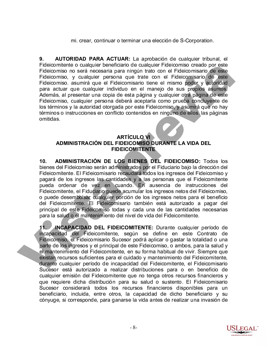 Preview Fideicomiso en Vida para Individuos Solteros, Divorciados o Viudos (o Viudos) sin Hijos