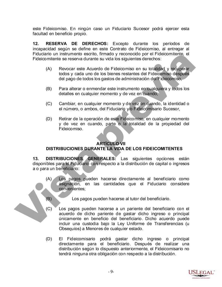 Preview Fideicomiso en Vida para Individuos Solteros, Divorciados o Viudos (o Viudos) sin Hijos