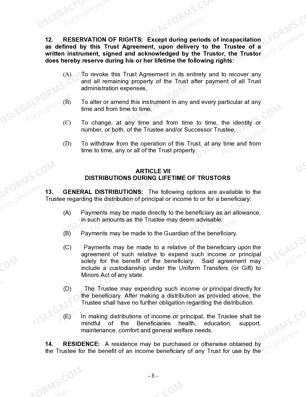 Preview Living Trust for Individual Who is Single, Divorced or Widow (or Widower) with No Children