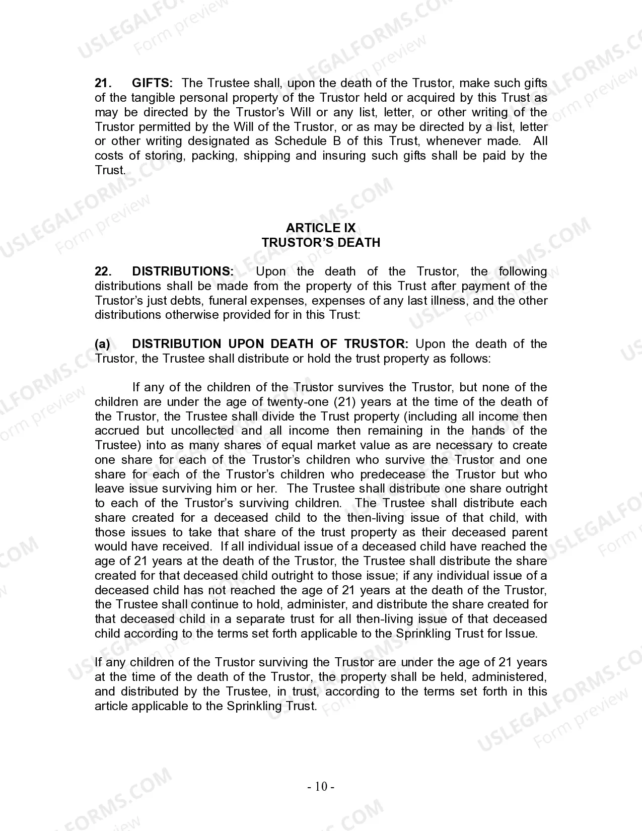 Preview Living Trust for Individual as Single, Divorced or Widow or Widower with Children