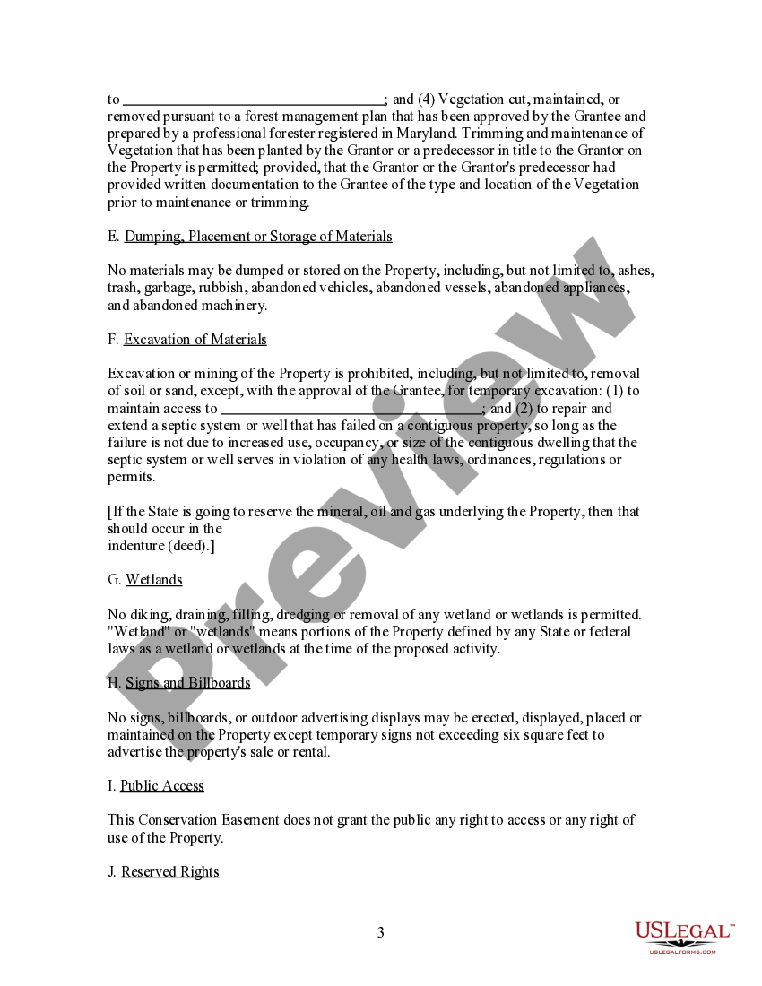 Maryland Deed of Conservation Easement For Beauty and Recreational