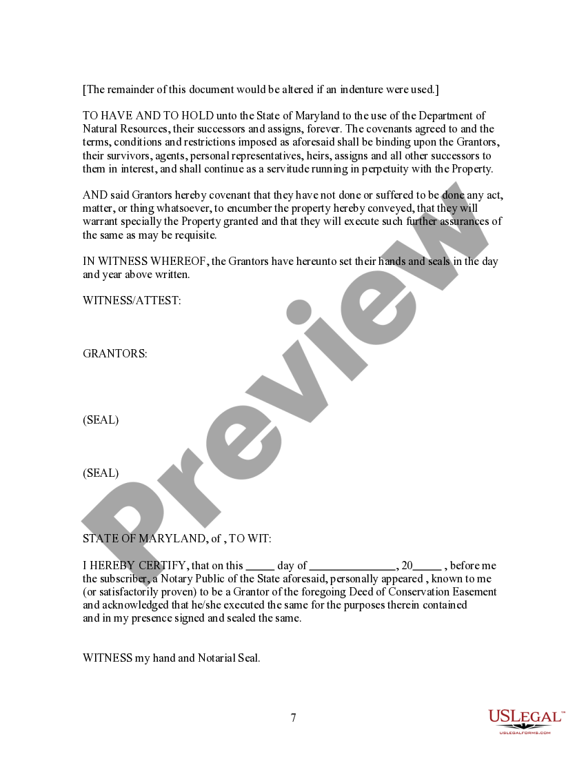Montgomery Maryland Deed of Conservation Easement For Beauty and