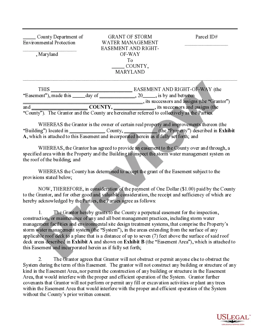 Preview Grant of Storm Water Management Easement and Right of Way