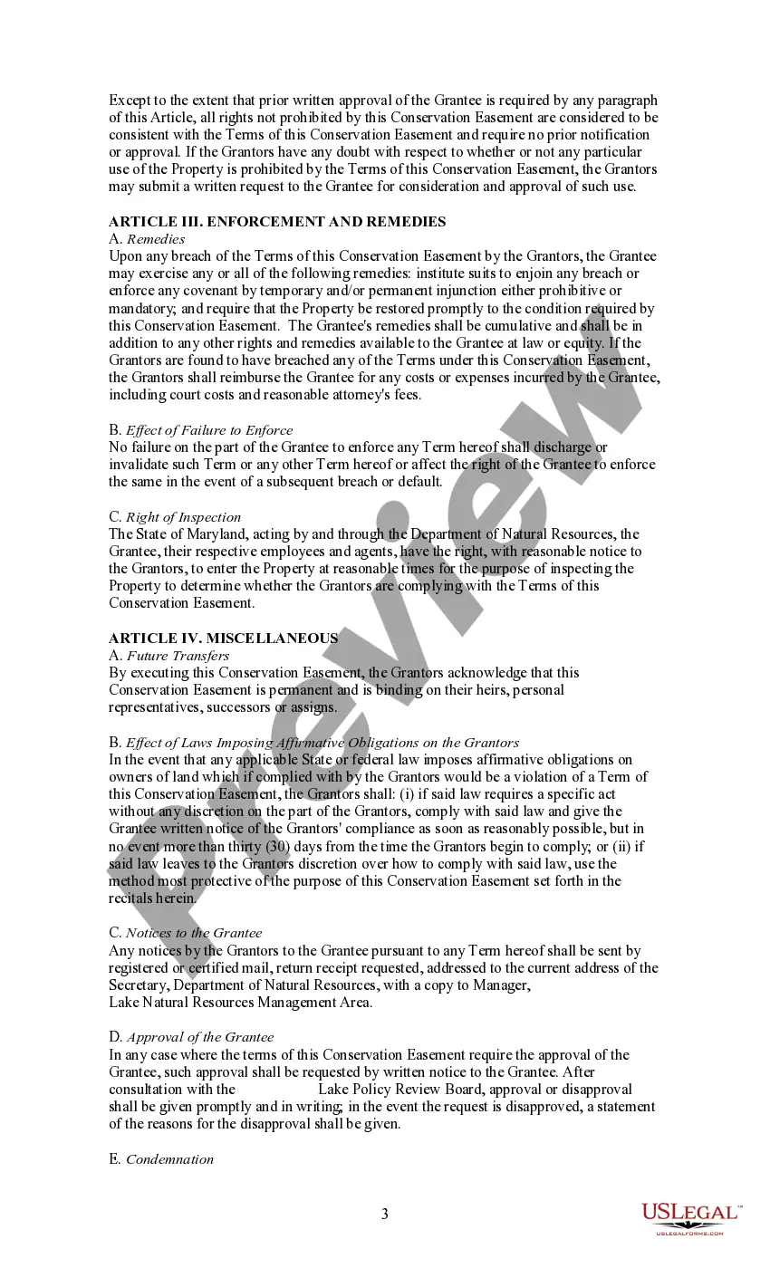 Preview Deed of Conservation Easement for a Lake