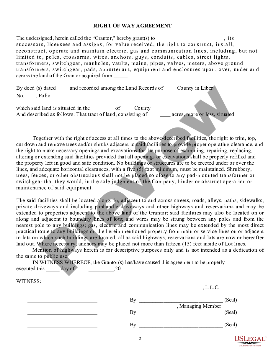 Right Of Way Agreement Form US Legal Forms