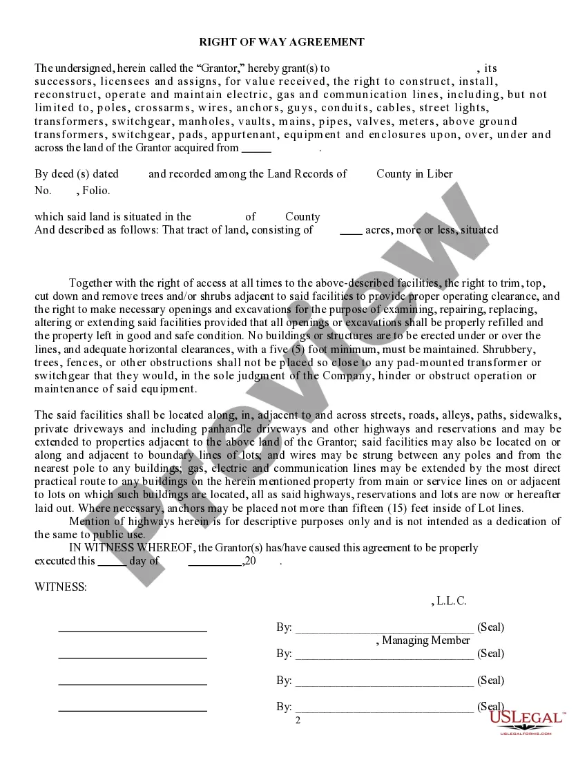 Get Right of Way Agreement Preview Right of Way Agreement