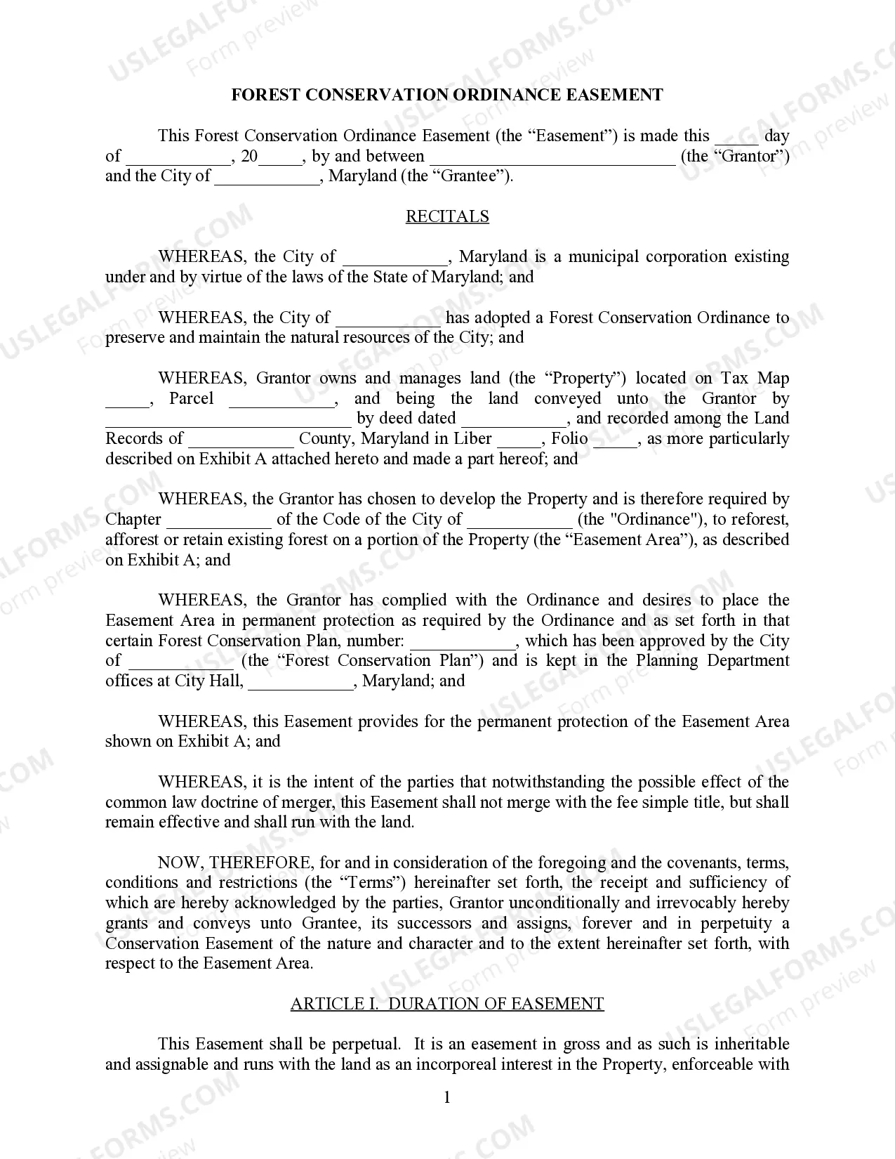 Preview Forest Conservation Ordinance Easement