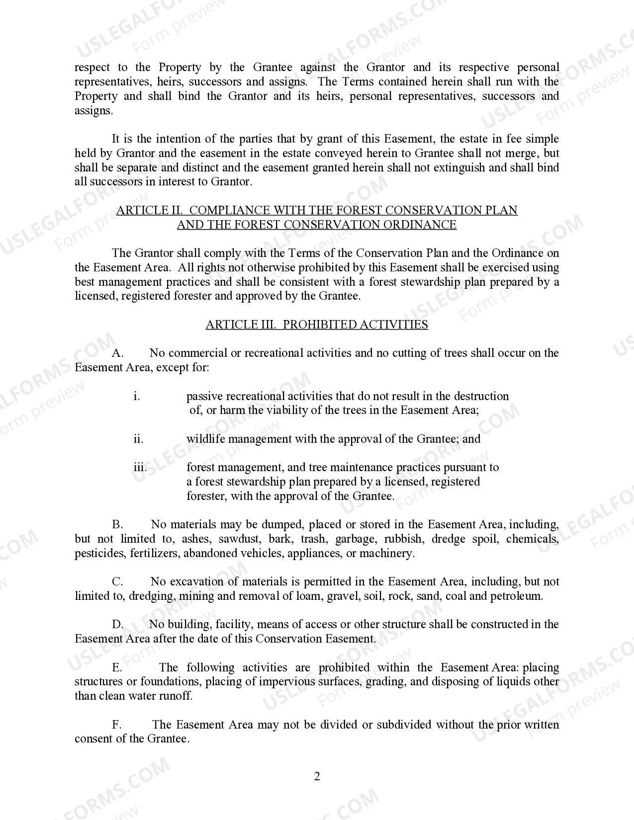 Preview Forest Conservation Ordinance Easement