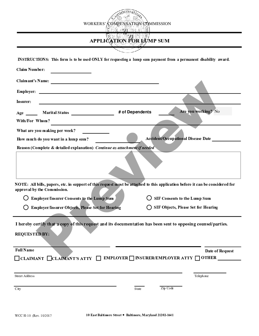 Maryland Application for Lump Sum | US Legal Forms