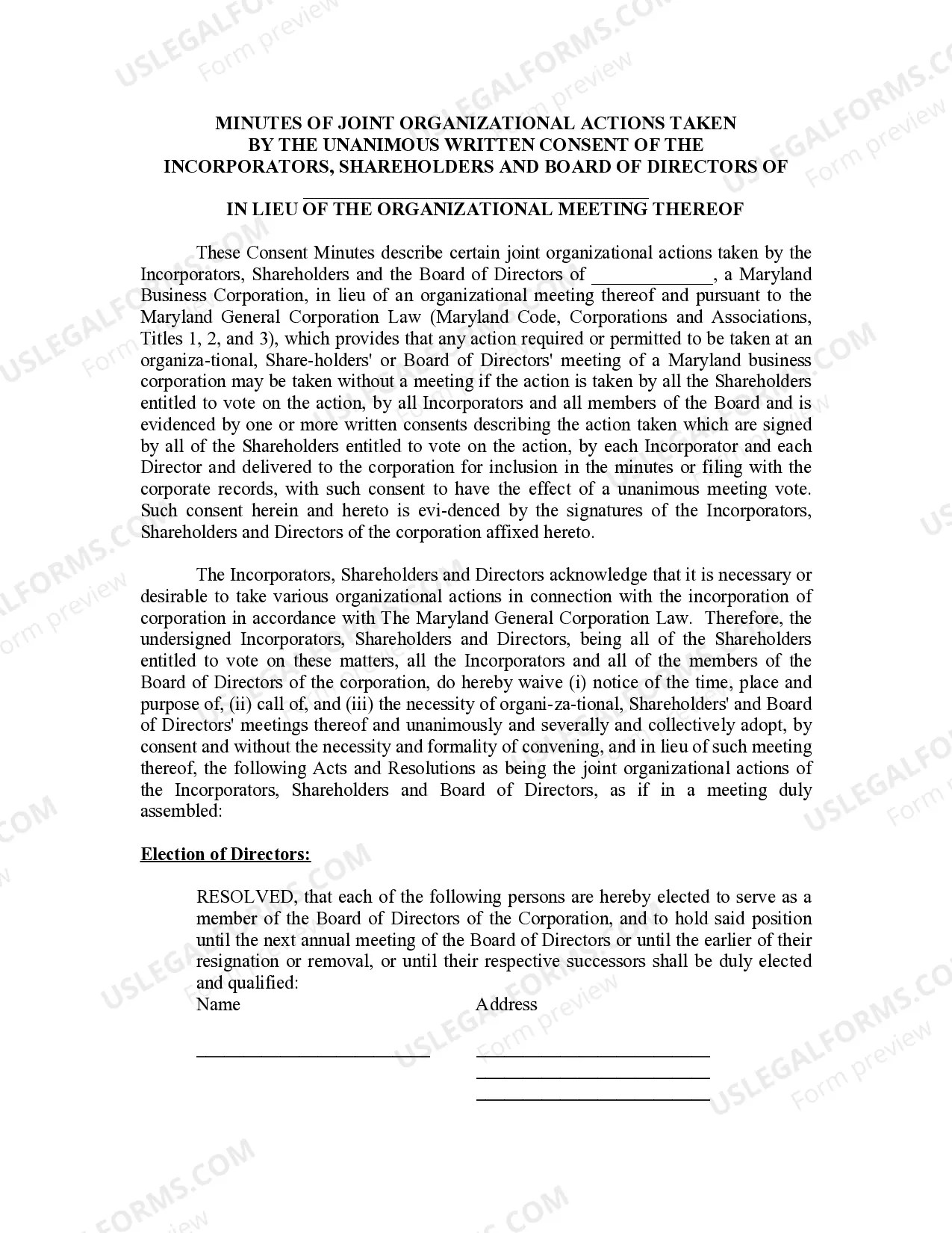 Preview Minutes for Organizational Meeting