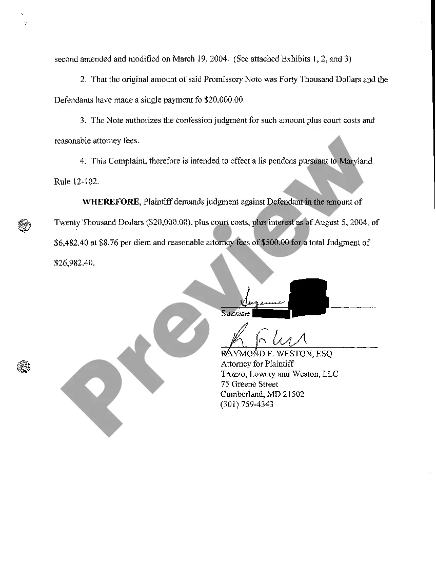 Get A01 Complaint and Affidavit For Confessed Judgment Preview A01 Complaint and Affidavit For Confessed Judgment