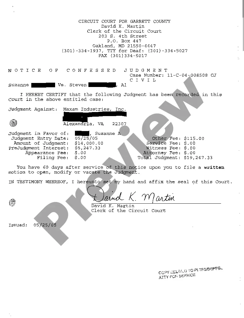 Preview A06 Notice of Confessed Judgment