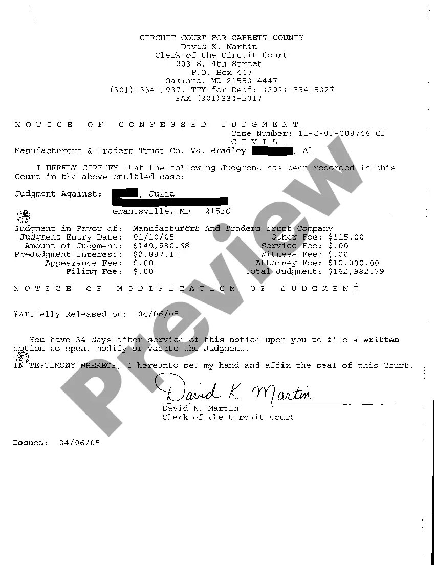 Get A11 Notice Of Confessed Judgment Preview A11 Notice Of Confessed Judgment