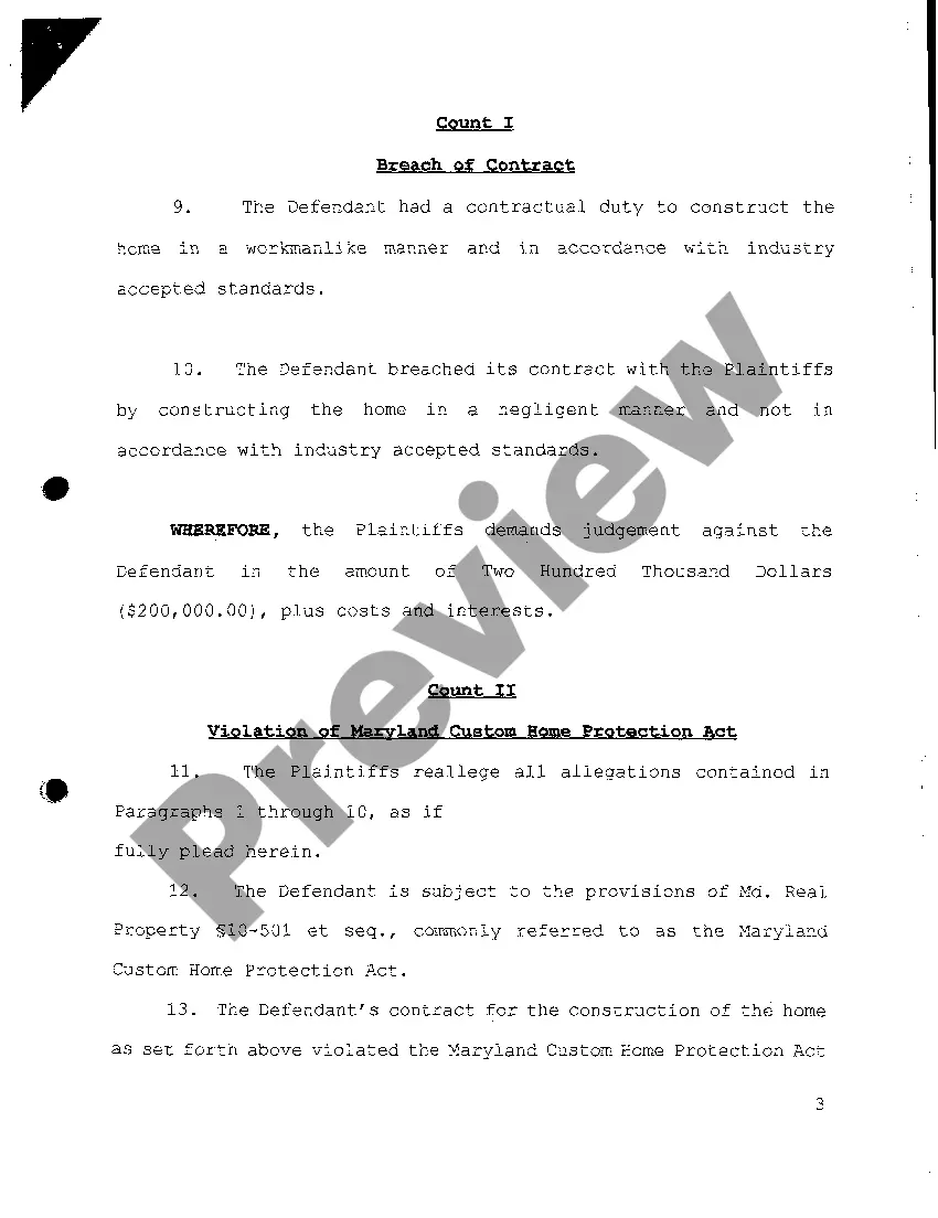Preview A02 Complaint for Breach of Warranty on Construction of New Home