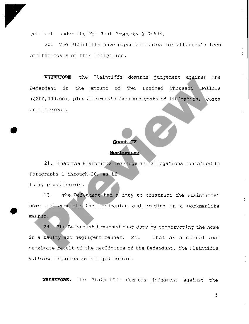 Preview A02 Complaint for Breach of Warranty on Construction of New Home
