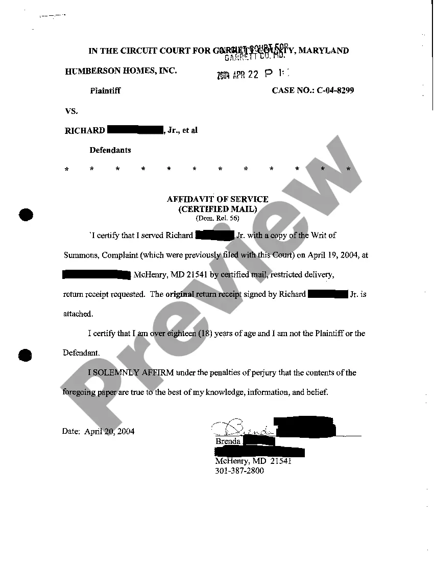 Preview A05 Affidavit Of Service