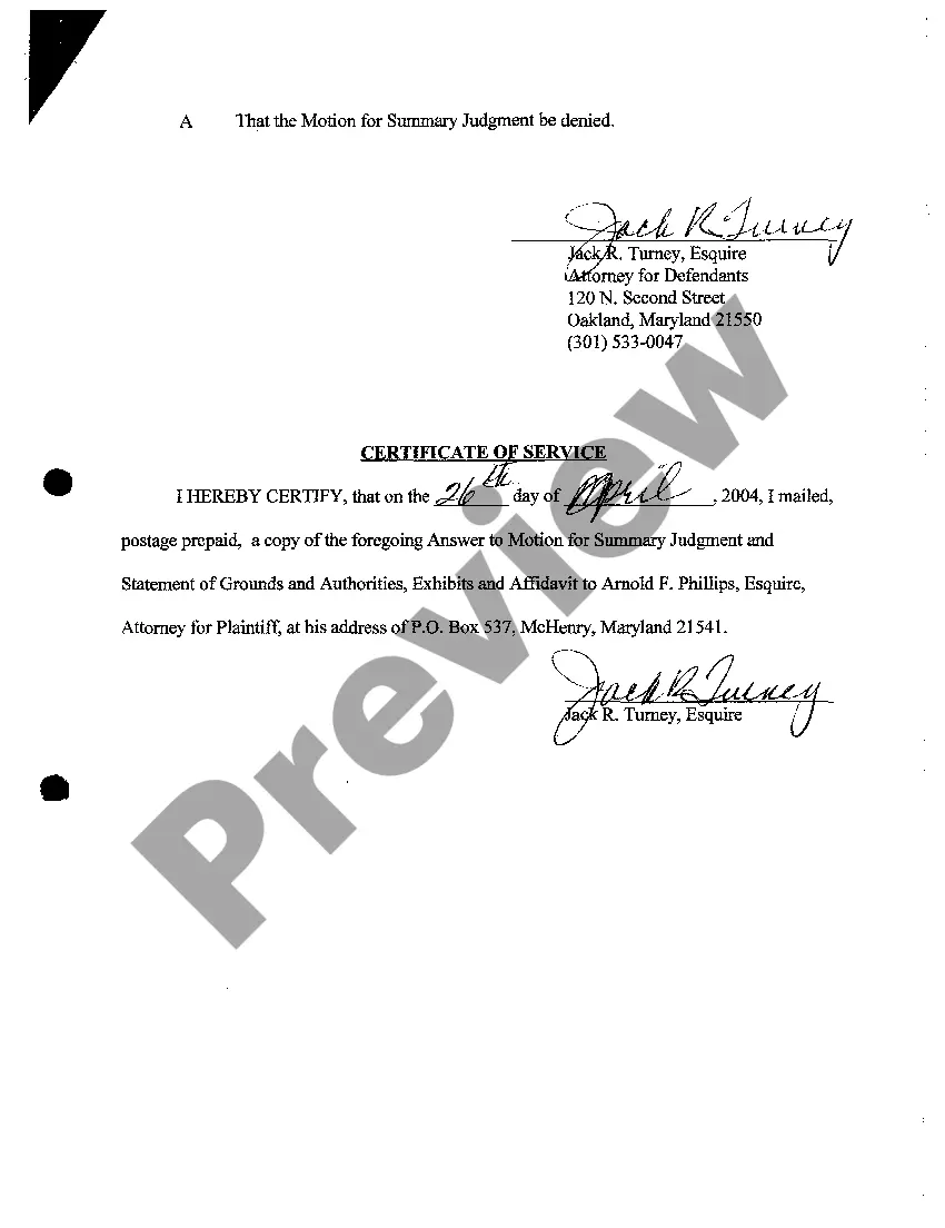 Preview A08 Answer To Motion For Summary Judgment and Statement Of Grounds and Authorities