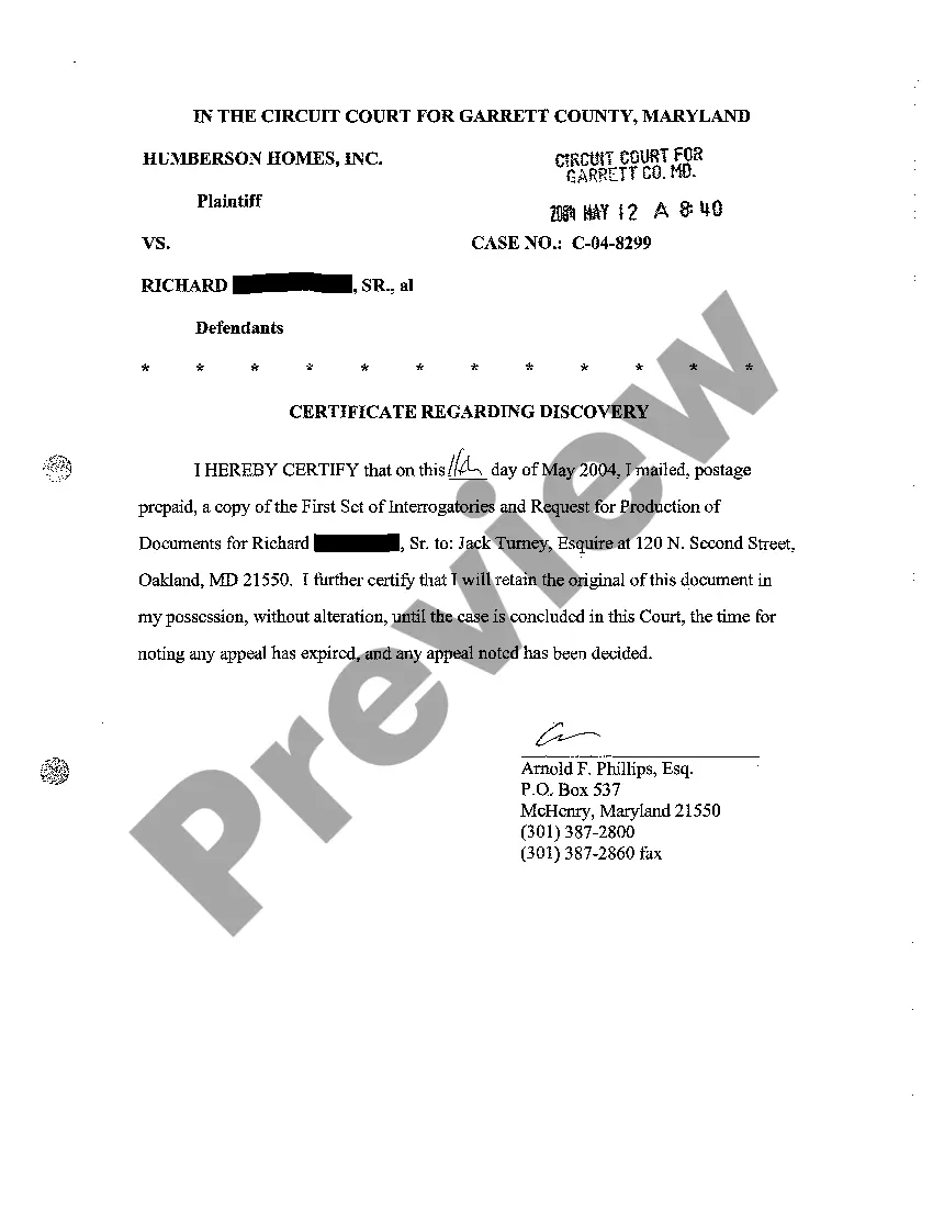 Preview A11 Certificate Regarding Discovery