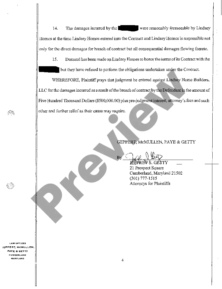 Get A02 Complaint for Breach of Contract to Erect a Home Preview A02 Complaint for Breach of Contract to Erect a Home